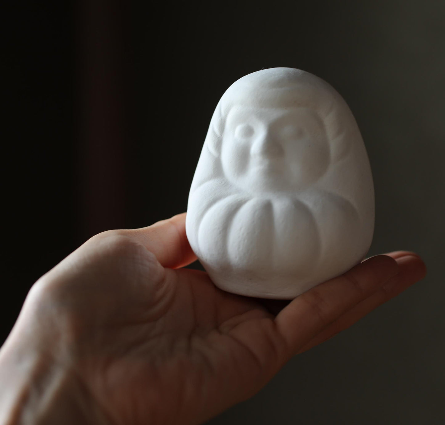 Daruma Japanese Doll - White Pottery Statue | Zen Savings Box | Ceramic Piggy Bank