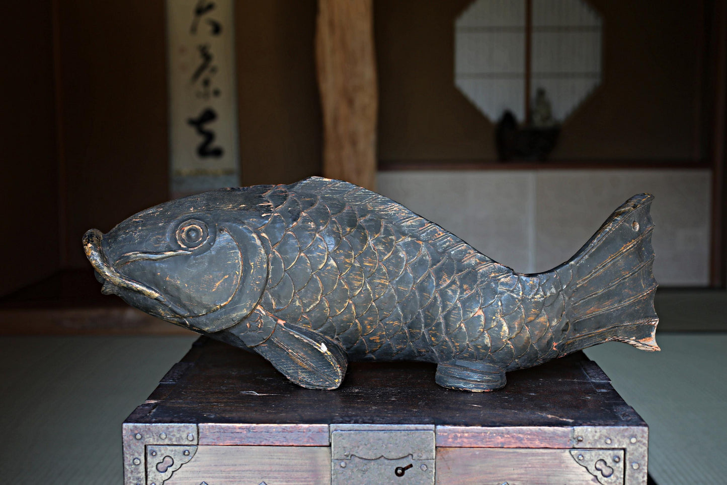 Large Wooden Fish - Japanese Antique Mingei Irori Hearth Hook Sculpture 4kg
