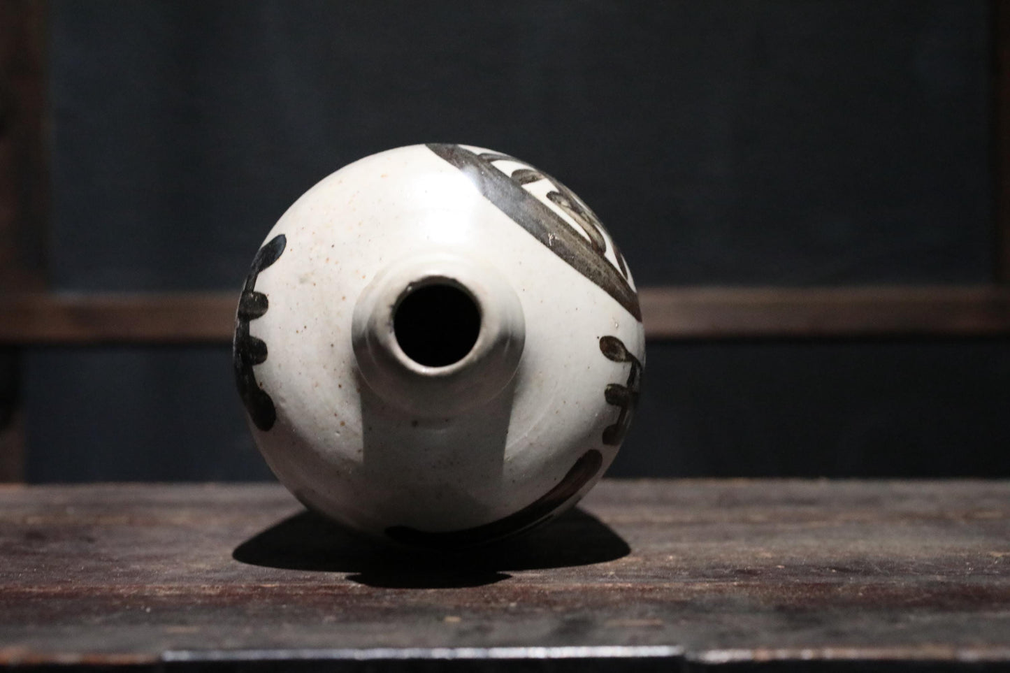 Japanese Antique Sake Bottle – Ceramic Tokkuri with Kanji Calligraphy Art, 10.2in