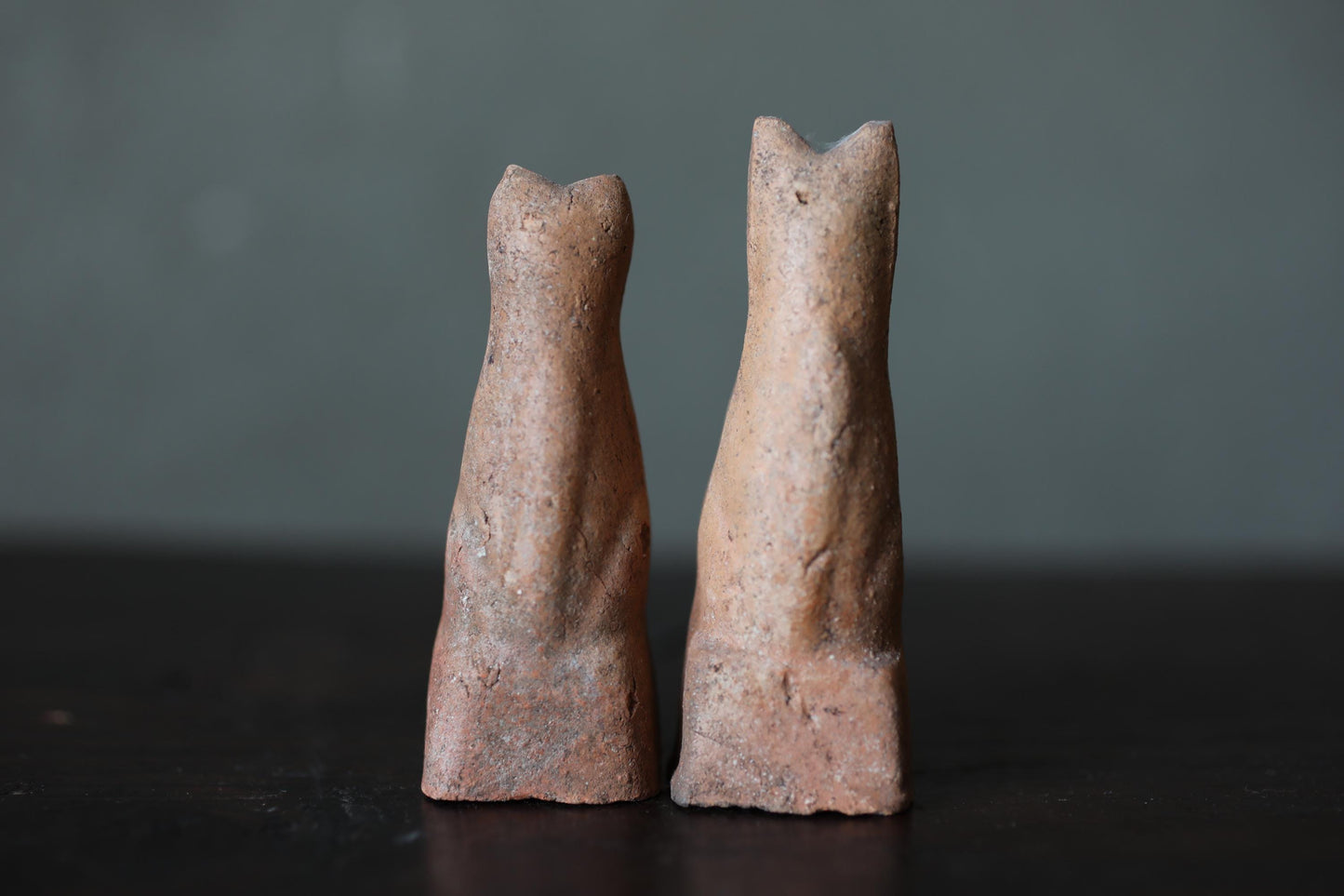 Japanese Antiques KITSUNE Dolls, Imado-yaki Pottery Pair (H3.7in)