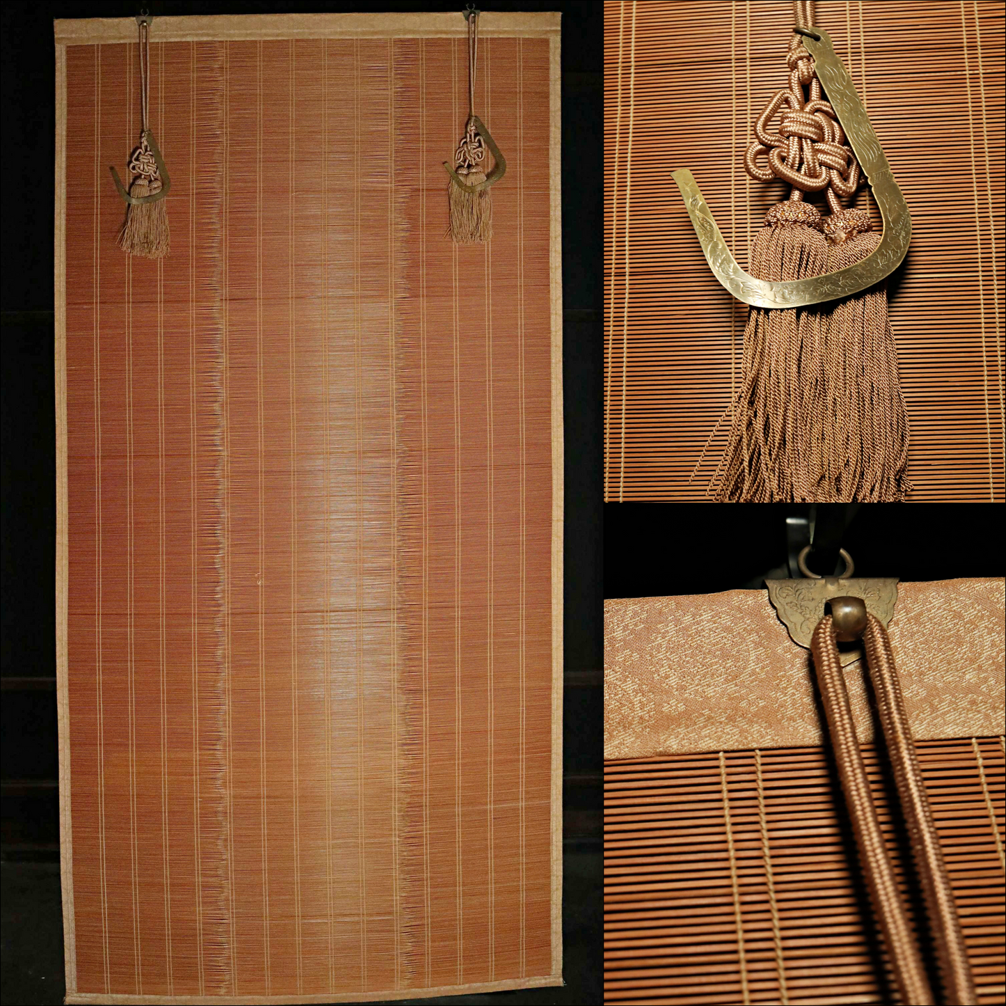 Japanese furniture bamboo curtain Window Screen Shade Blind hanging roll with silk, hook, tassel H66.9×W34.4in/H170×W87.4cm