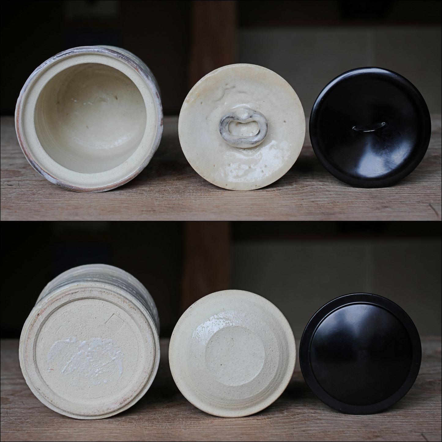 Japanese vintage Mizusashi jar with Two types of lids ceramic kiln craft For Tea ceremony "Shino" with signed W5.4in/W13.8cm