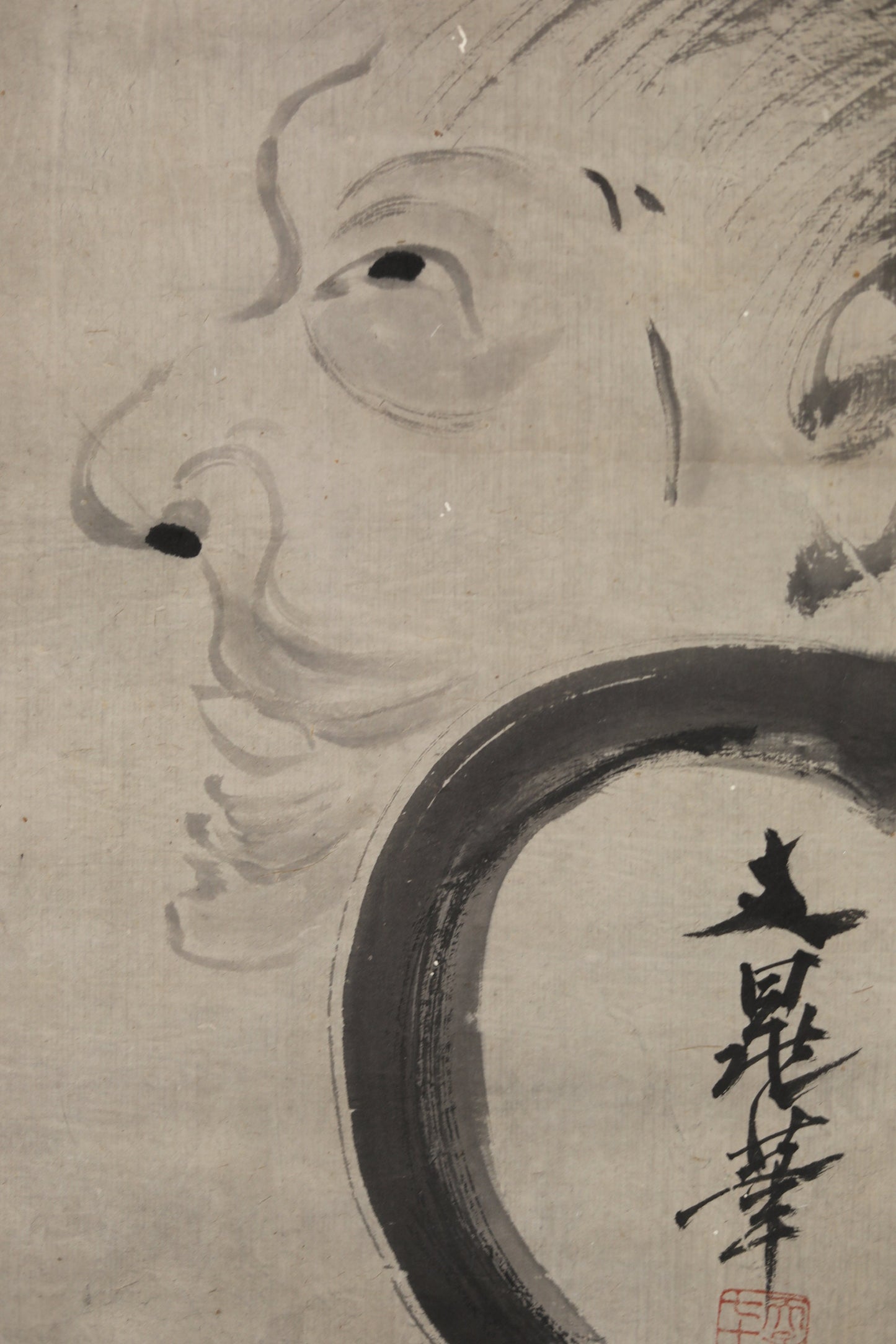 Japanese Antique Kakejiku - Zen Monk Painting Scroll with Box, Edo Period Artwork