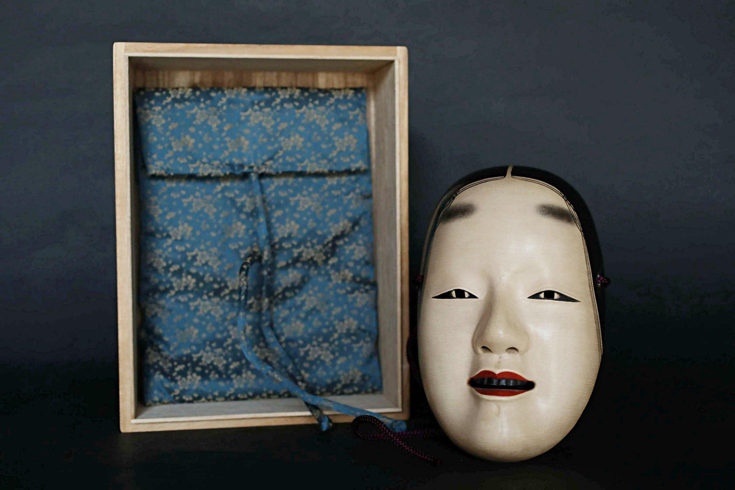 Japanese Noh Mask - Vintage Wood Carving Female Celestial Maiden Wall Ornament