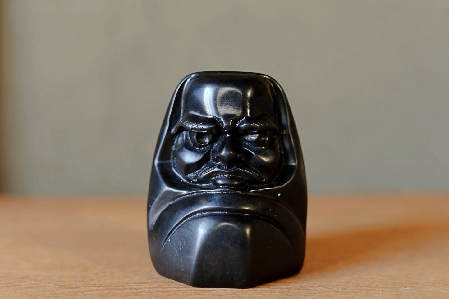 Daruma Japanese Figurine – Black Stone Paperweight | Traditional Zen Ornament
