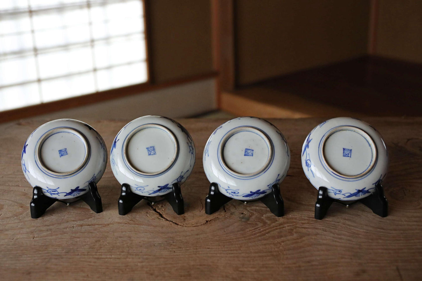 Antique Kutani Dishes - Set of 4 Hand Painted Japanese Porcelain Plates 4.5in