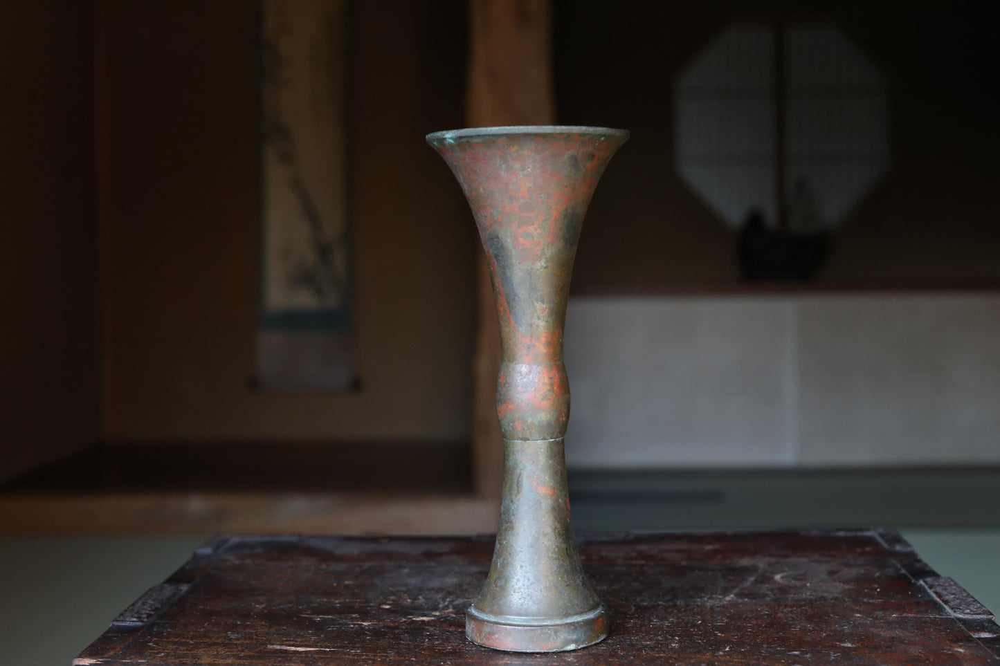 Vintage Japanese Vase - Hand Cast Bronze Flower Vase with Aged Patina