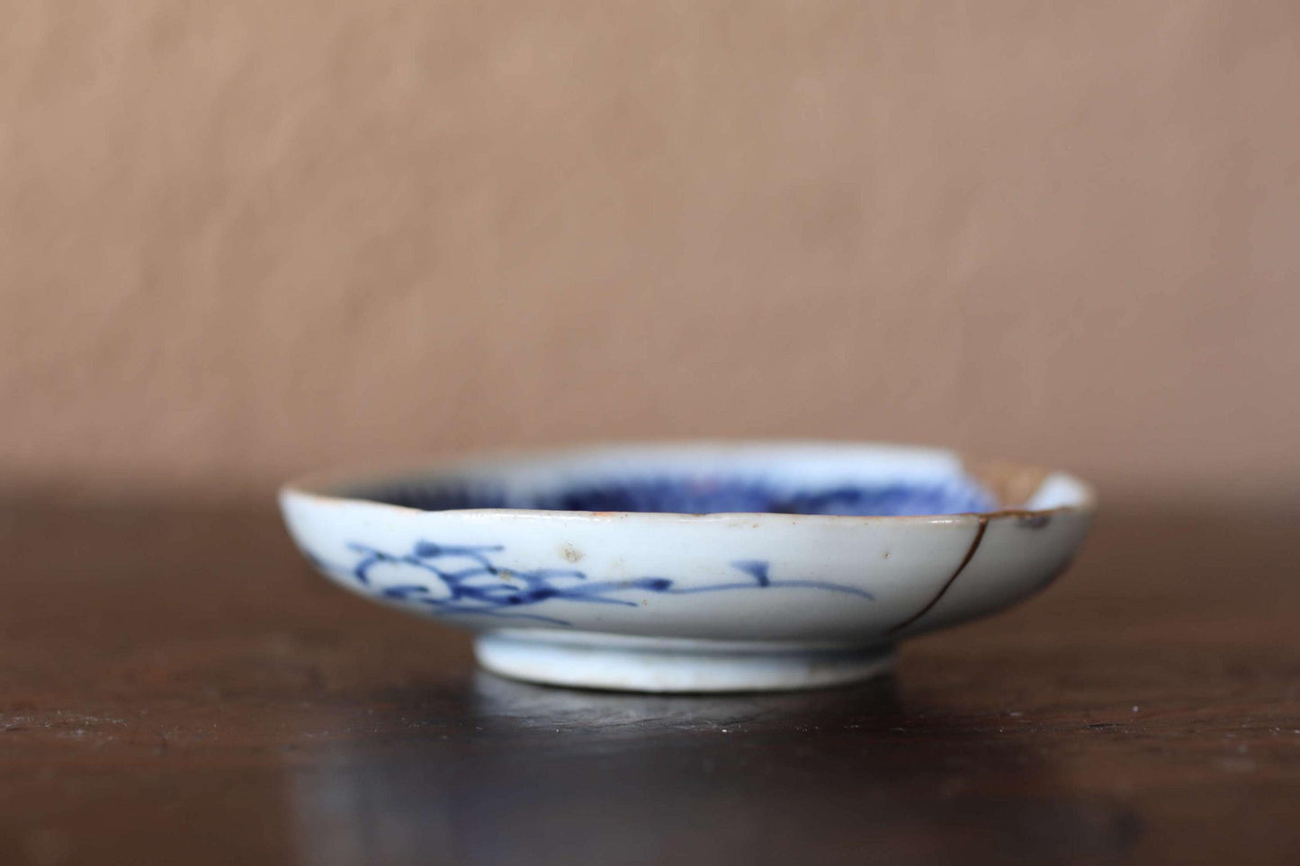 Vintage Sometsuke Plate - Japanese Porcelain Dish | Blue White Ceramic, Kintsugi Repaired