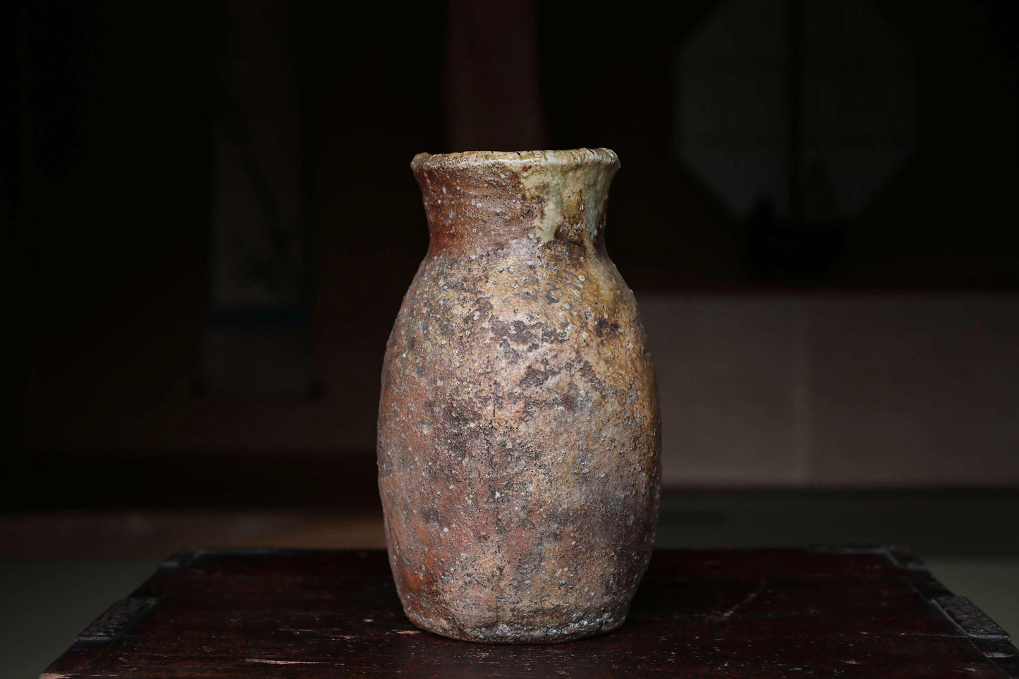 Antique Shigaraki Ceramic Jar, Edo Period Vase, 10in H X 5.3in W.