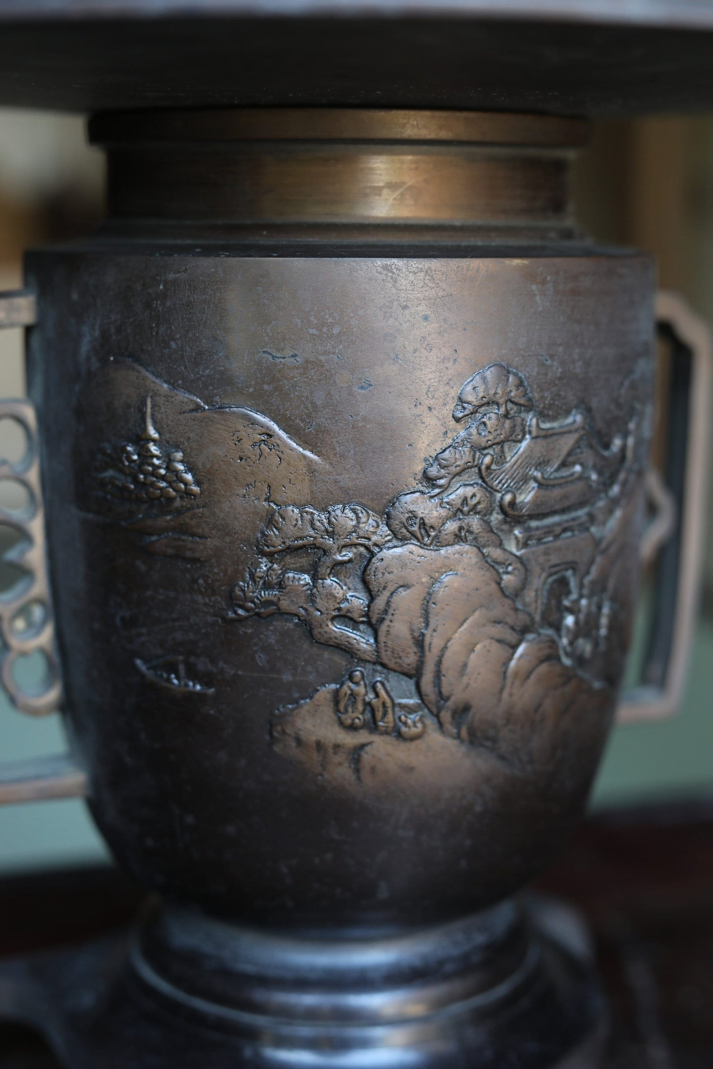 Vintage Japanese Vase - Bronze Ikebana Flower Vase | Temple Garden Design H27cm