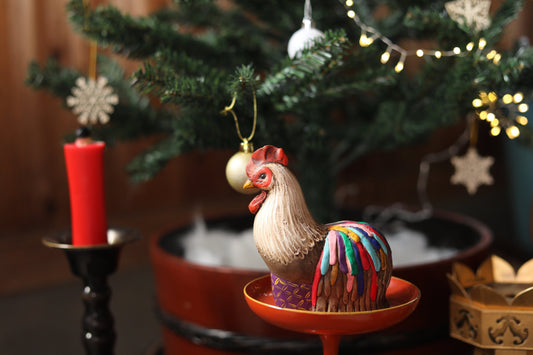 Japanese Pottery Figurine - Hand-Painted Ceramic Animal Ornament Rooster Bird