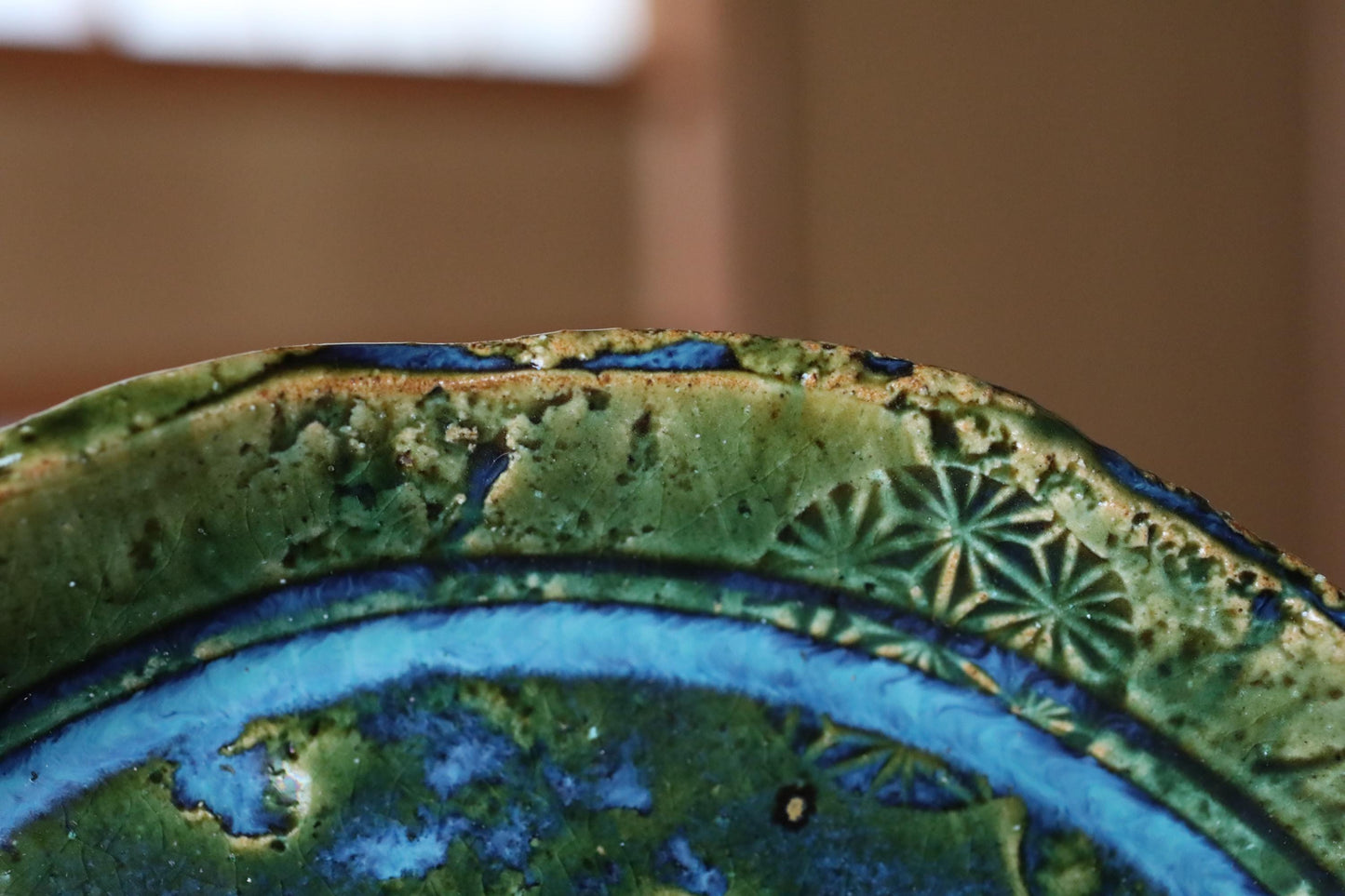 Oribe Ware Platter - Japanese Ceramic Green Rectangle Plate | Handmade Stoneware Dish