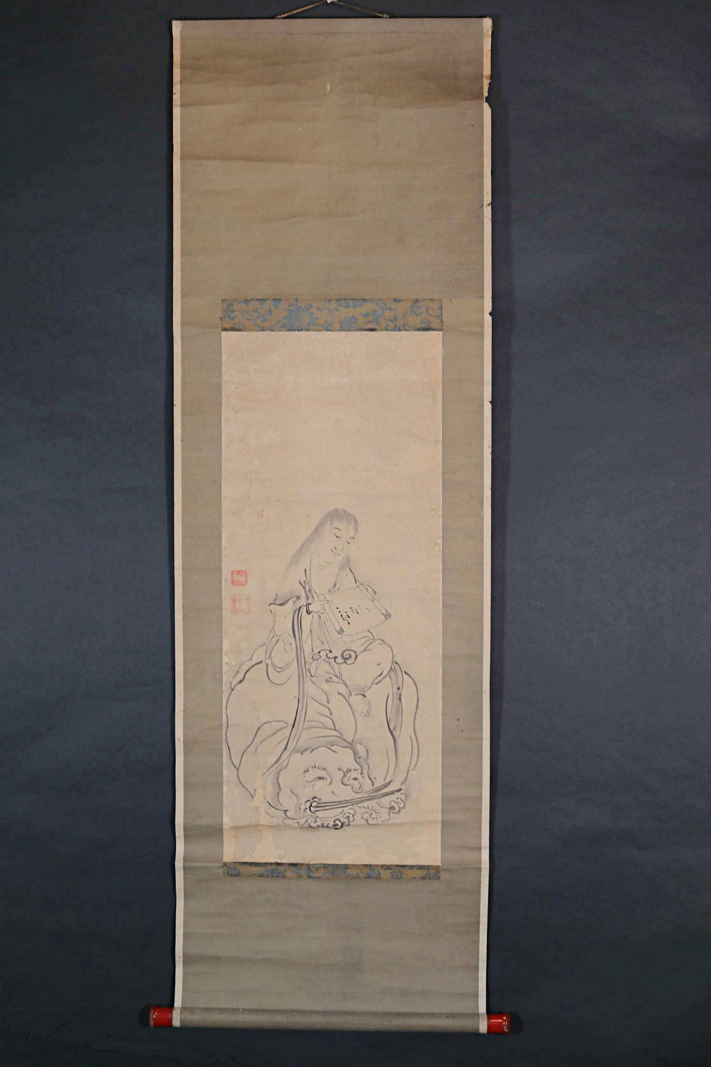 Japanese Antique Scroll – Bodhisattva Painting With Elephant | Vintage Kakejiku Art