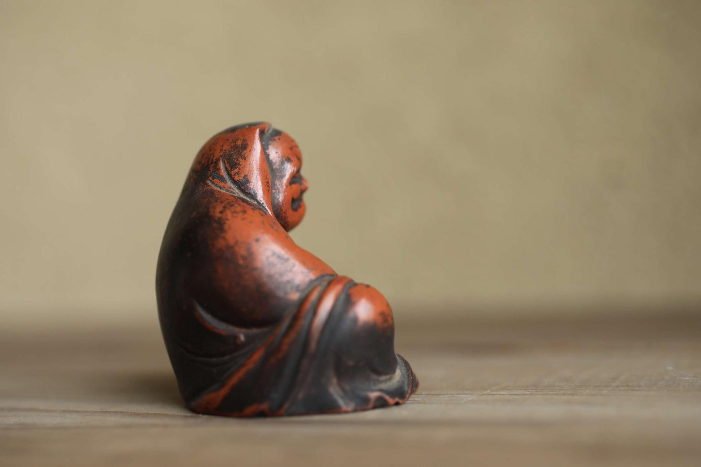 Japanese Daruma Statue - Antique Bizen Ware Pottery Zen Monk Figurine Gift