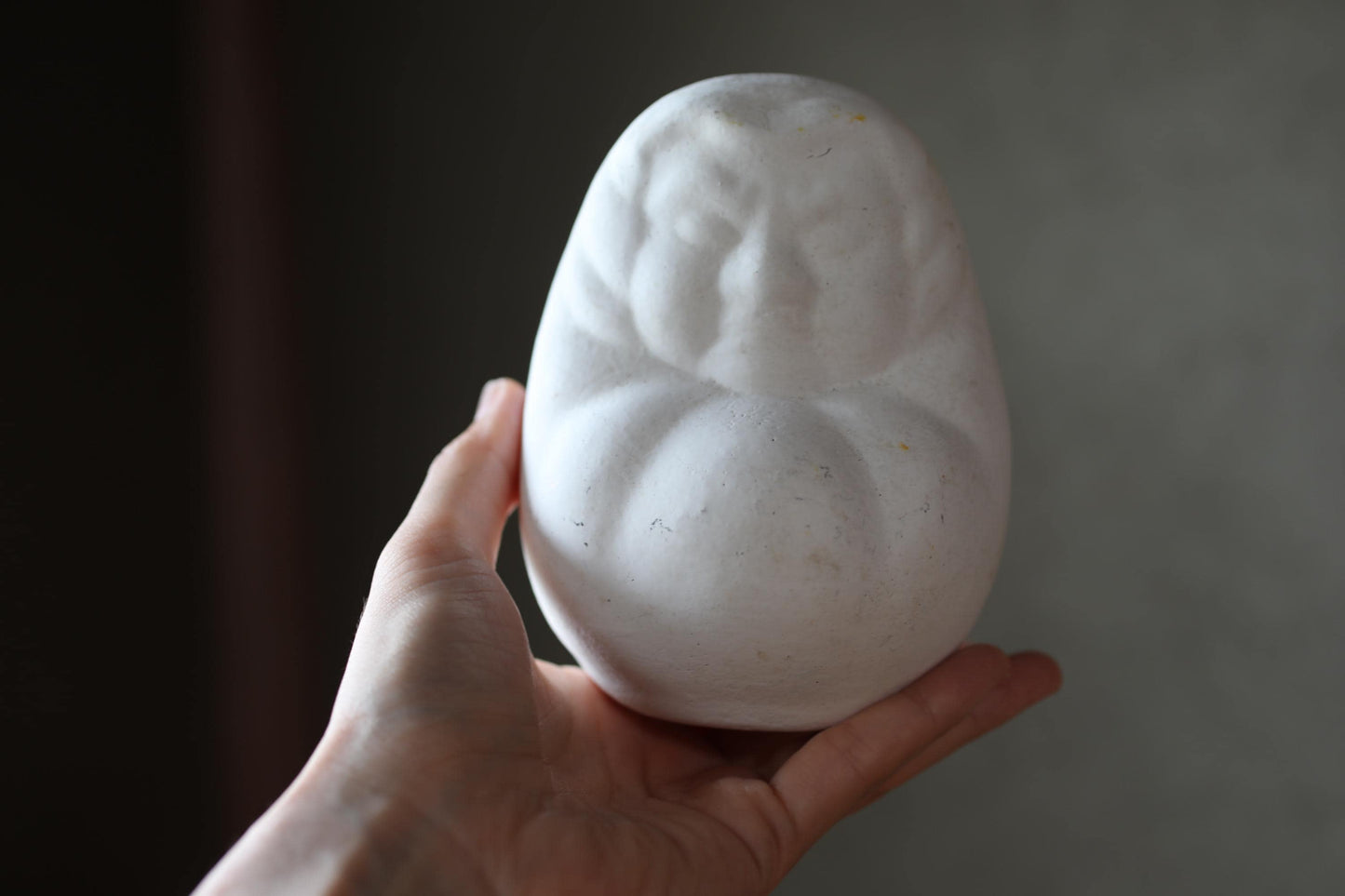 Daruma Vintage Doll - White Japanese Pottery Statue | Zen Savings Box, Ceramic Art