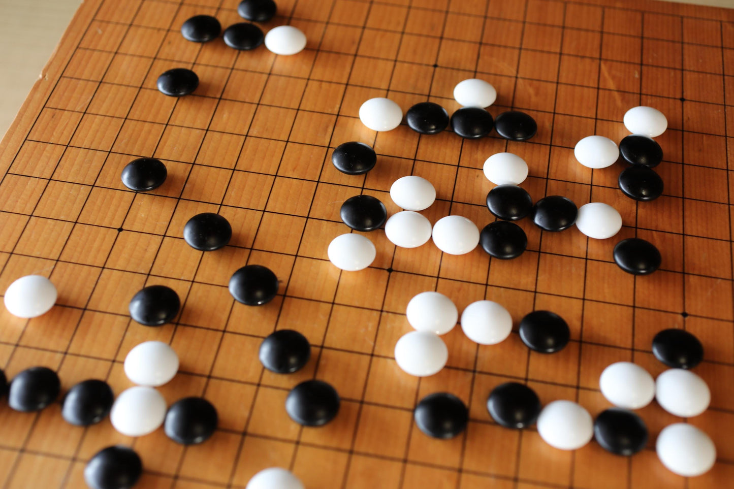 Japanese Go Game Table - Solid Wood Goban with Thick Stone Set & Architectural Board