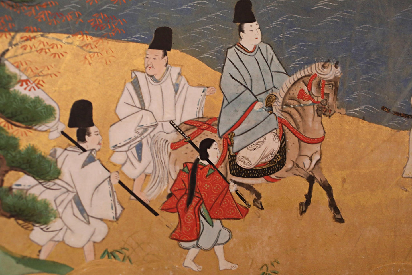 Antique Japanese Byobu Folding Screen - Edo Period Tale of Genji Art, Gold Leaf Decor