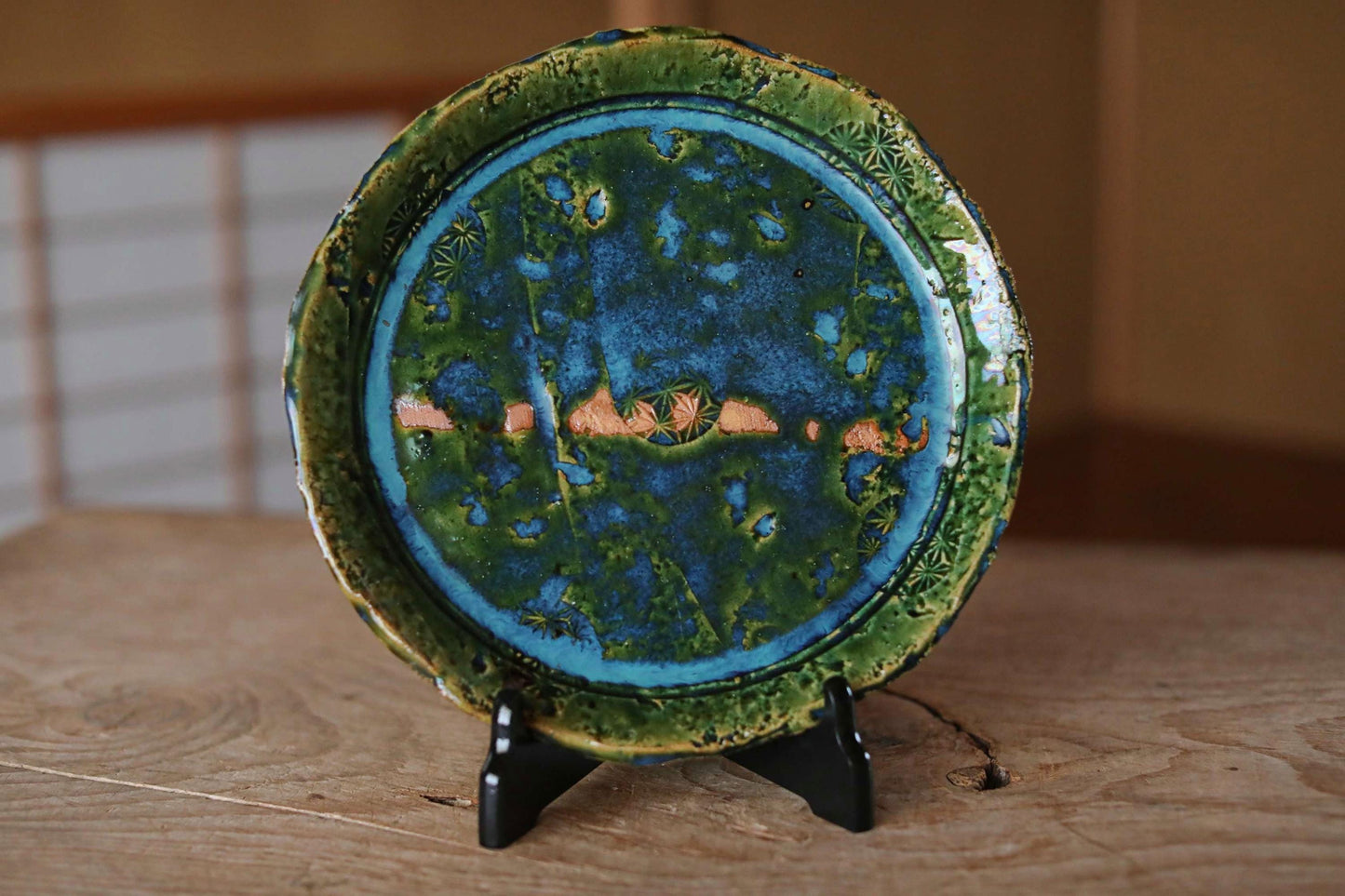 Oribe Ware Platter - Japanese Ceramic Green Rectangle Plate | Handmade Stoneware Dish