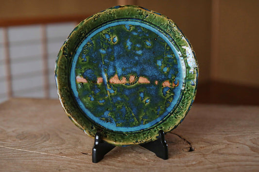 Oribe Ware Platter - Japanese Ceramic Green Rectangle Plate | Handmade Stoneware Dish