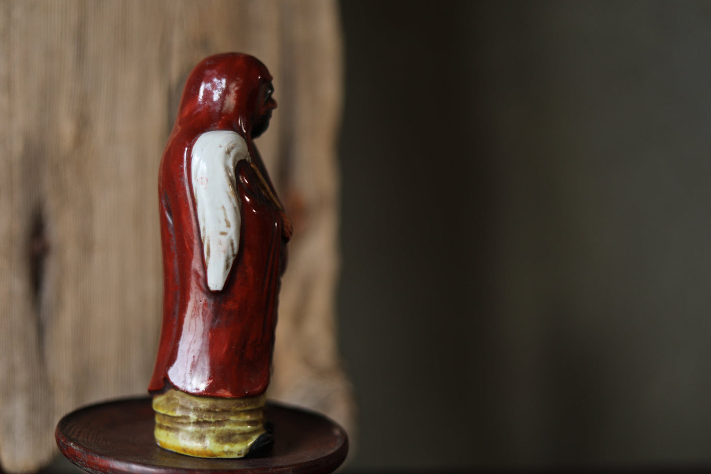 Daruma Ceramic Statue – Vintage Japanese Pottery Zen Master Sculpture H6.9in
