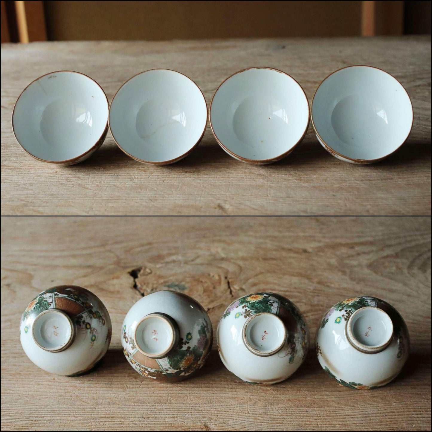 Kutani Antique Tea Set - Hand Painted Ceramic Sencha Cups & Gold Floral Tableware