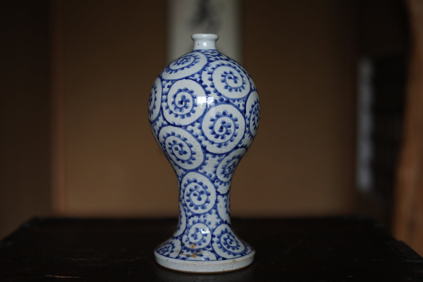 Vintage Koimari Sake Bottle - Indigo Blue Porcelain Vase With Octopus Arabesque Pattern