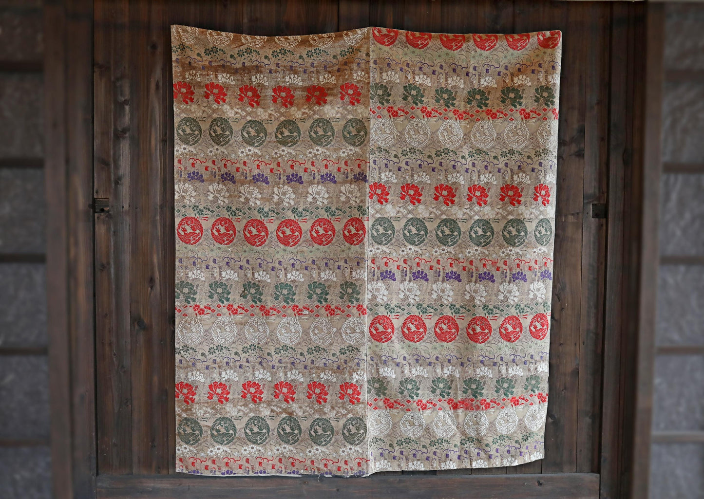 Japanese Silk Textile – Antique Taisho Era Phoenix Floral Tapestry Wall Hanging