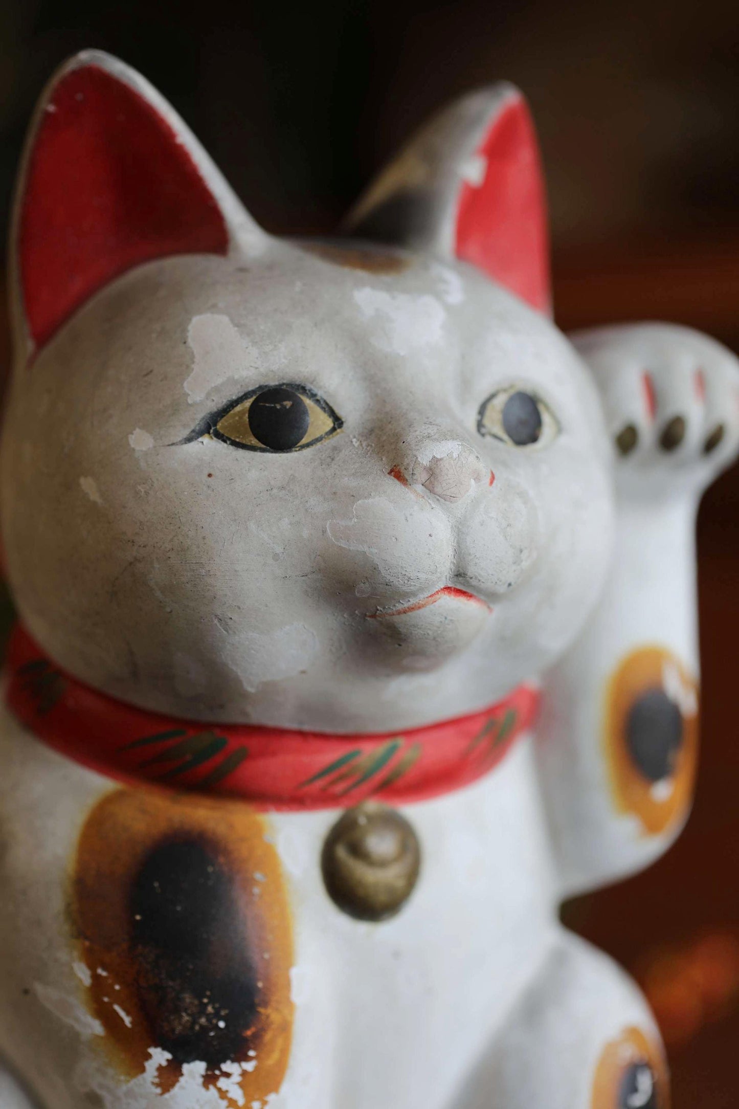 Japanese Antique Cat Doll - White Maneki Neko Statue | Vintage Ceramic Lucky Cat Money Box