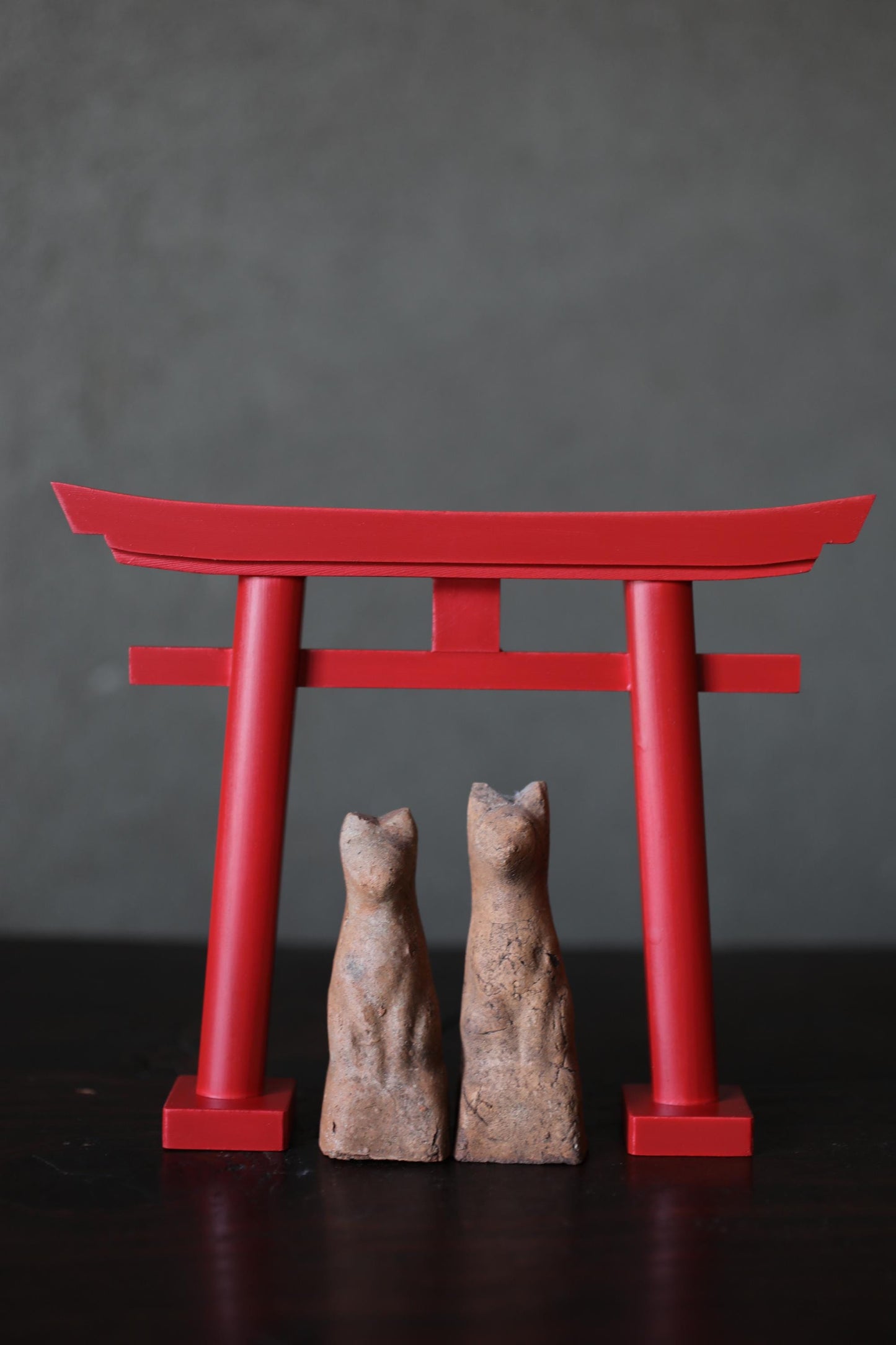 Japanese Antiques KITSUNE Dolls, Imado-yaki Pottery Pair (H3.7in)