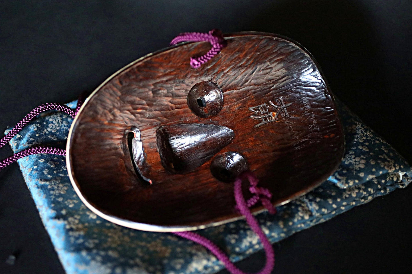 Japanese Noh Mask - Vintage Wood Carving Female Celestial Maiden Wall Ornament