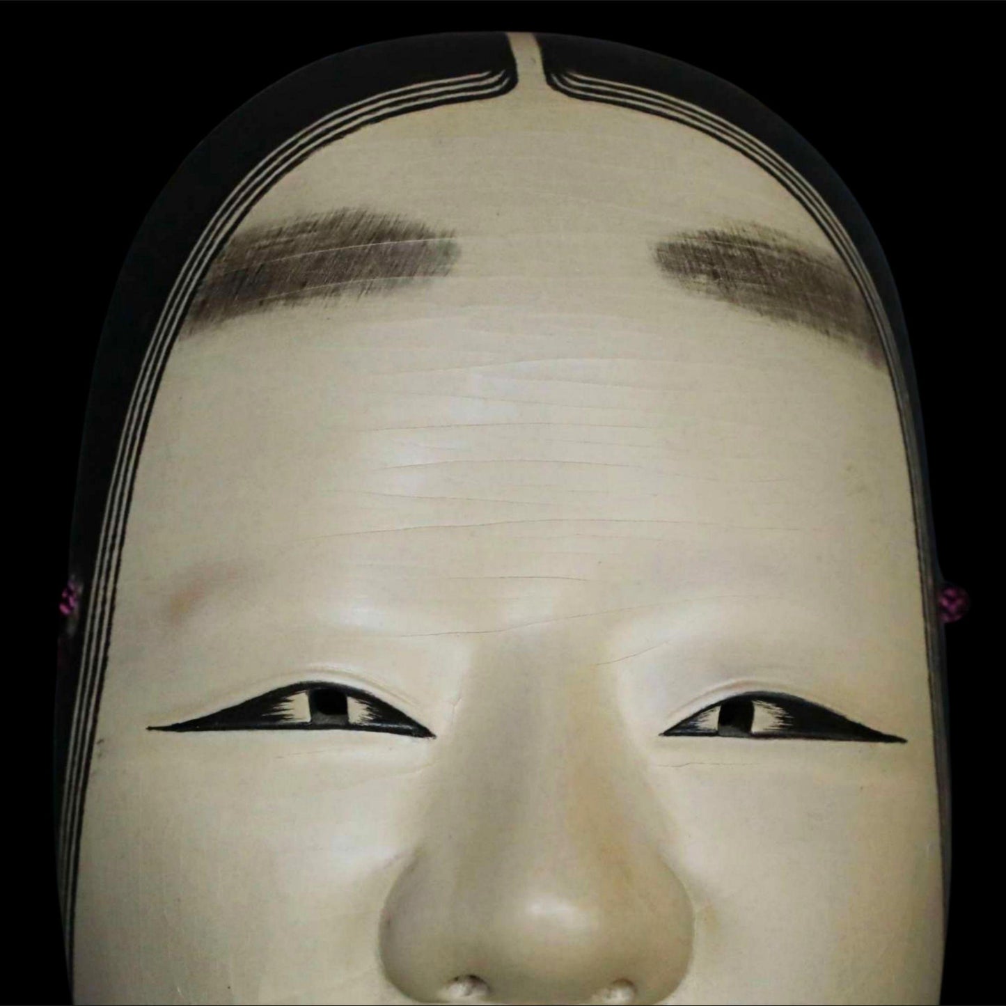 Japanese Noh Mask - Vintage Ko-omote Wood Carving | Lacquer Coated Wall Ornament
