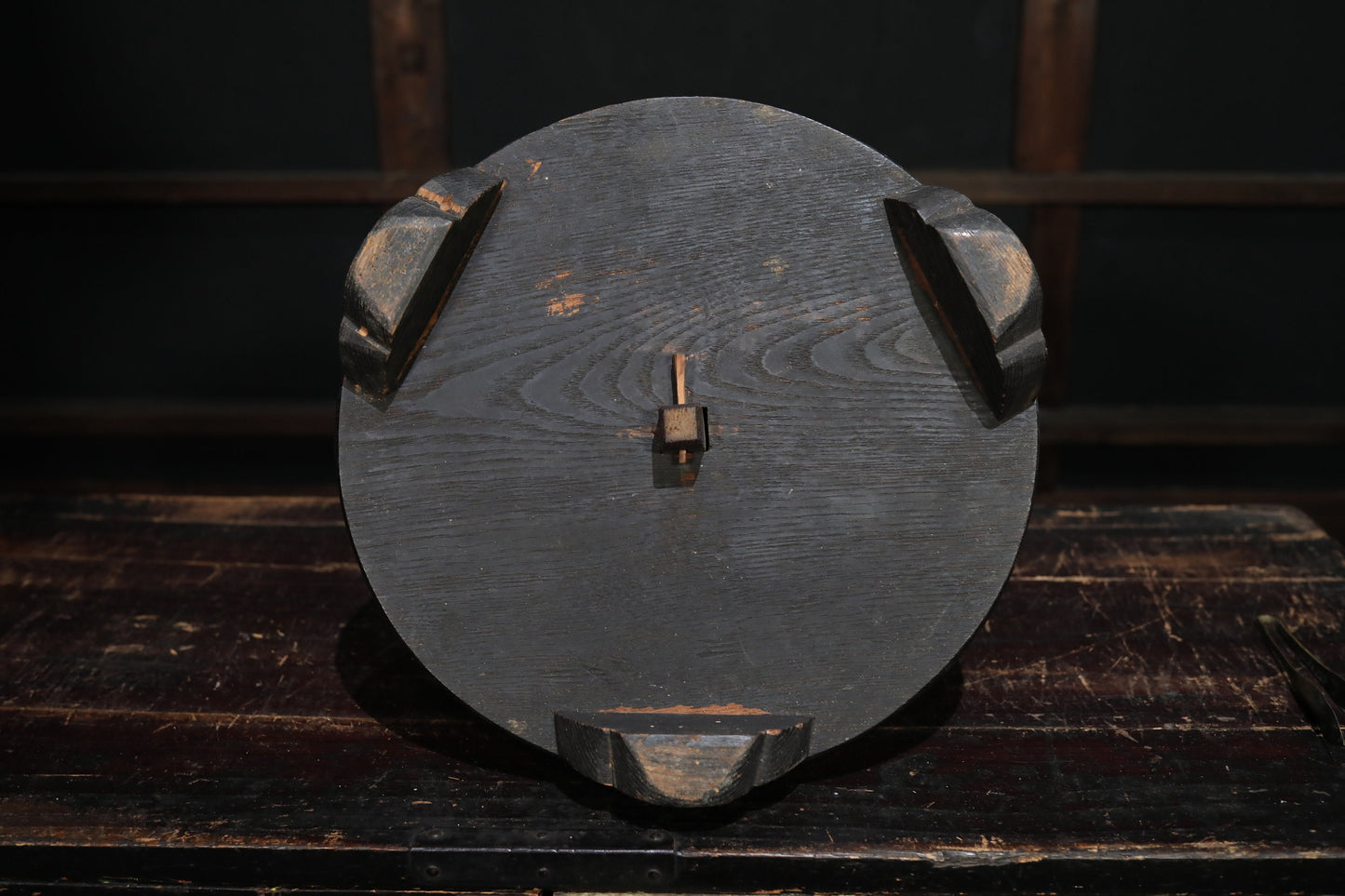 Antique Wooden Candlestick - Large Japanese Edo Period Lantern With Flower Carved Base