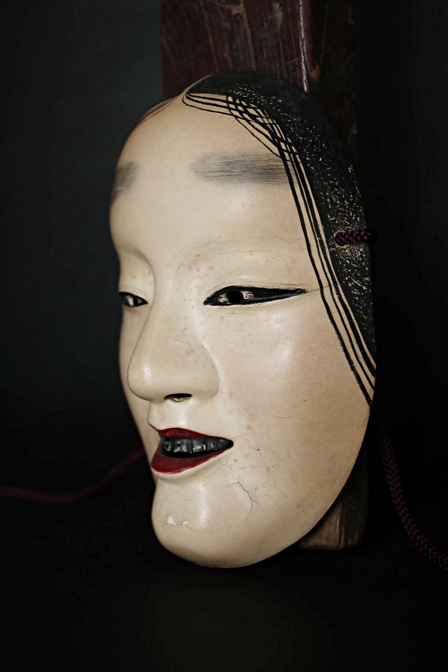 Antique Japanese Noh Mask – Fukai Wood Carving | Signed Vintage Wall Ornament