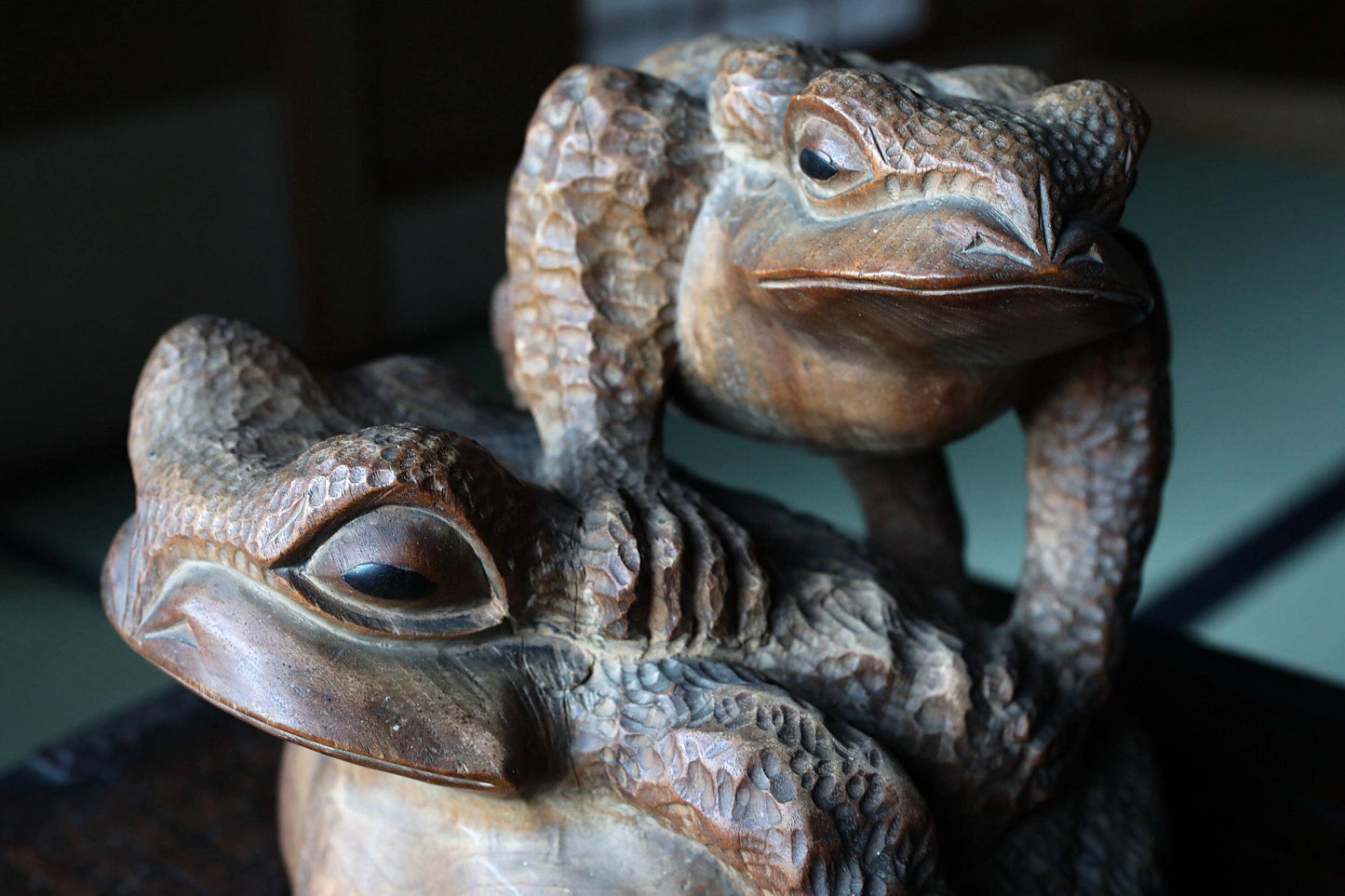 Vintage Wooden Frog - Japanese Hand Carved Kaeru Sculpture | Rustic Wood Animal Doll