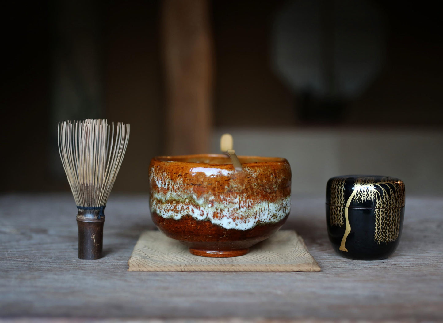 Japanese RAKU CHAWAN Handmade Matcha Tea Cup Bowl - Traditional Tea Ceremony Pottery with Kanji Signature Box