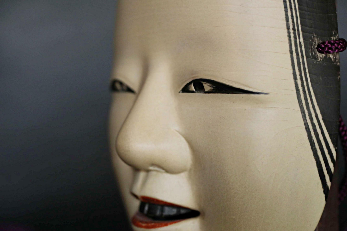 Japanese Noh Mask - Vintage Ko-omote Wood Carving | Lacquer Coated Wall Ornament