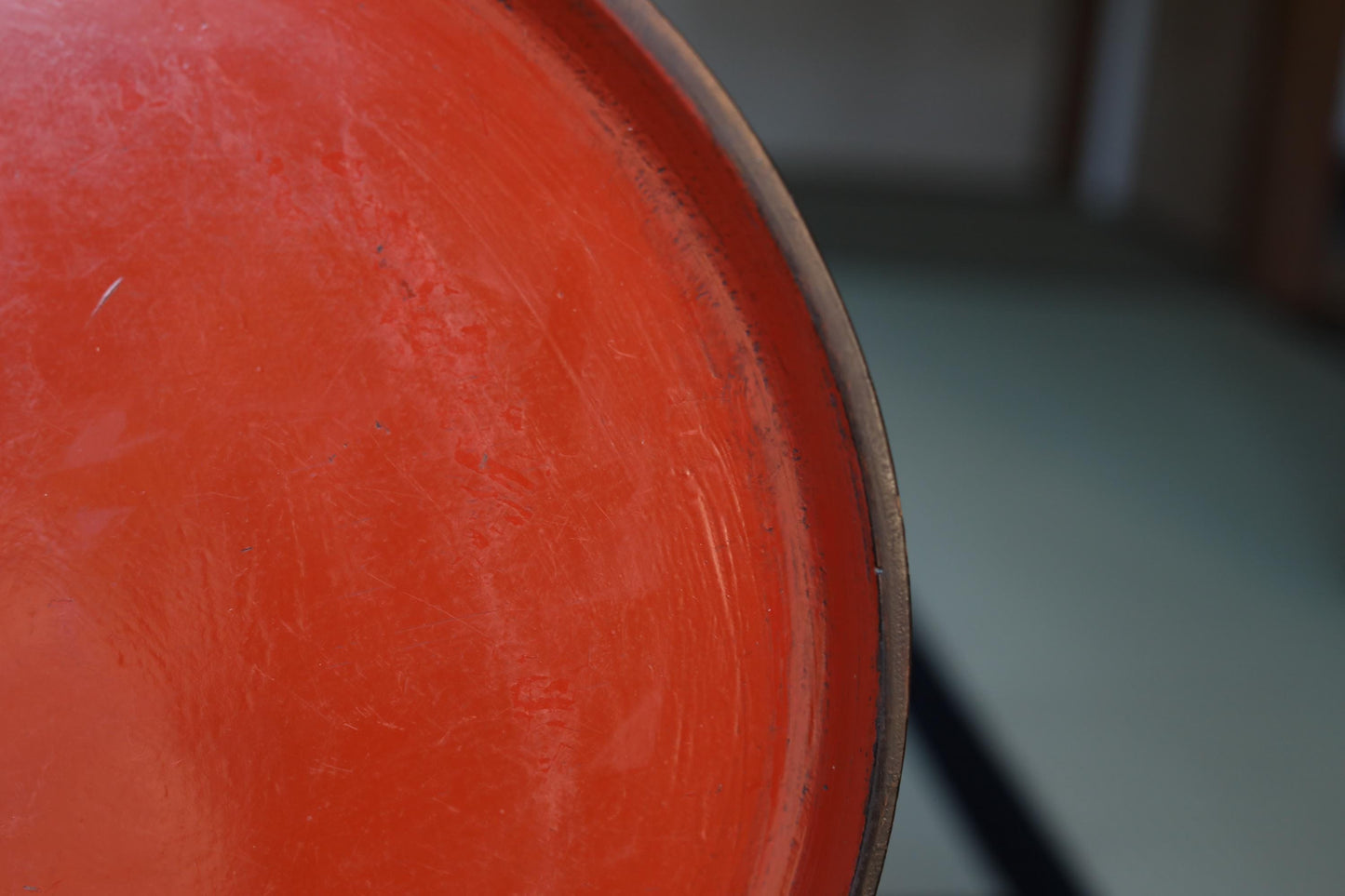 Japanese Lacquer Tray - Antique Negoro Style Obon Round Tea Tray with Vermilion Patina