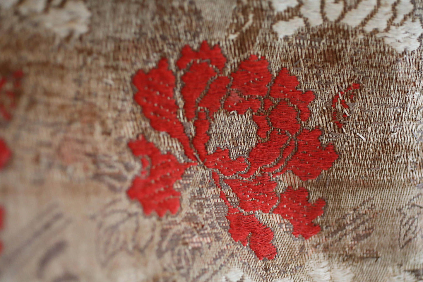 Japanese Silk Textile – Antique Taisho Era Phoenix Floral Tapestry Wall Hanging