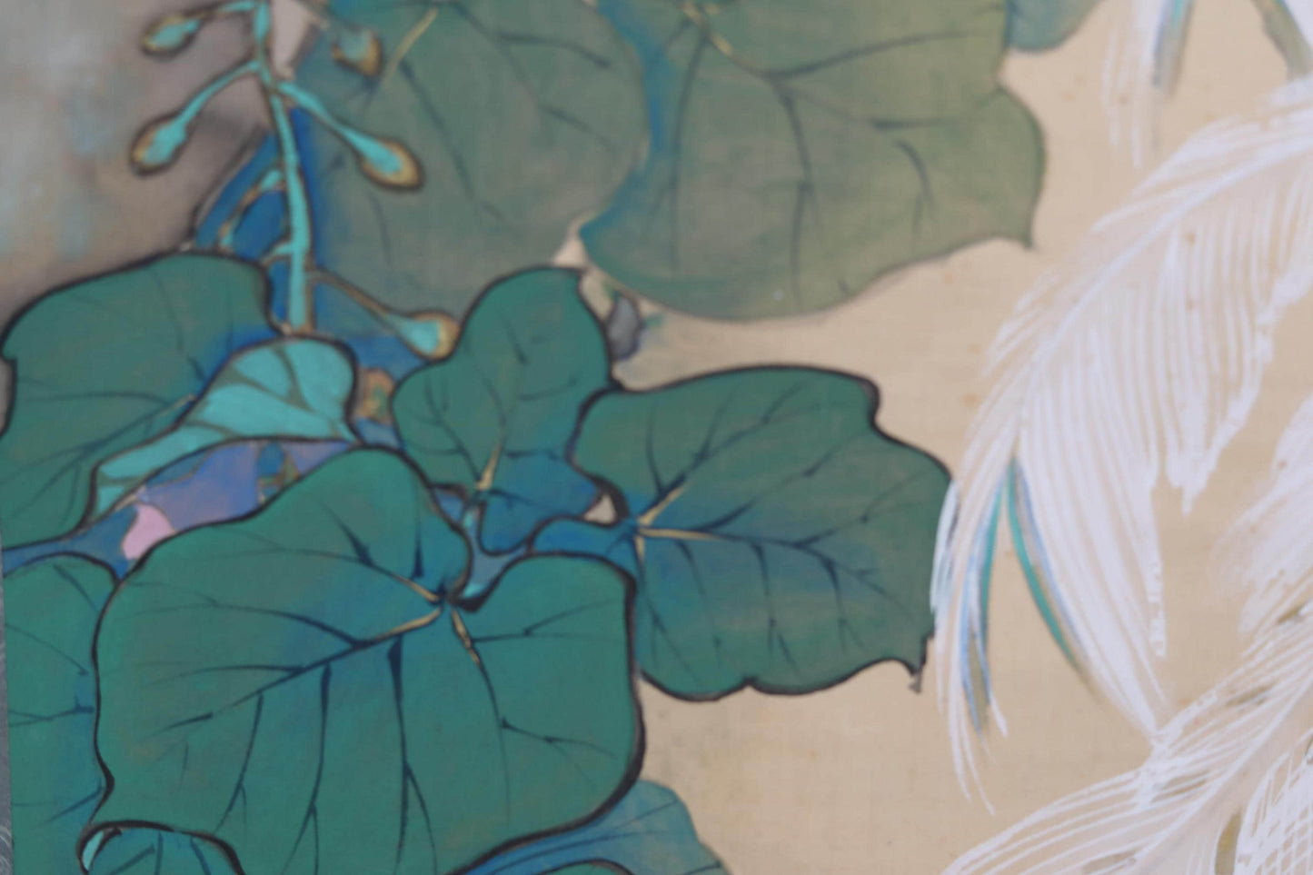 Japanese Antique Scroll Painting - Signed Kakejiku Artwork with Phoenix on Paulownia Silk Mounted Scroll