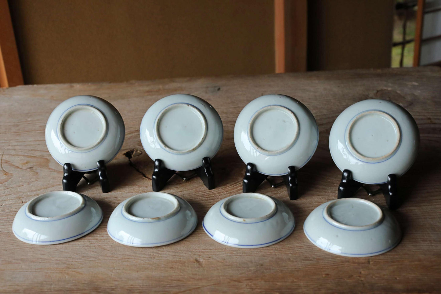 Vintage Japanese Porcelain Plates – Set of 8 Small Blue White Koi Carp Fish Design