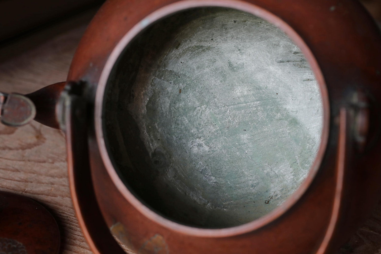 Antique Copper Kettle - Large Japanese Tea Pot With Chrysanthemum & Paulownia Design