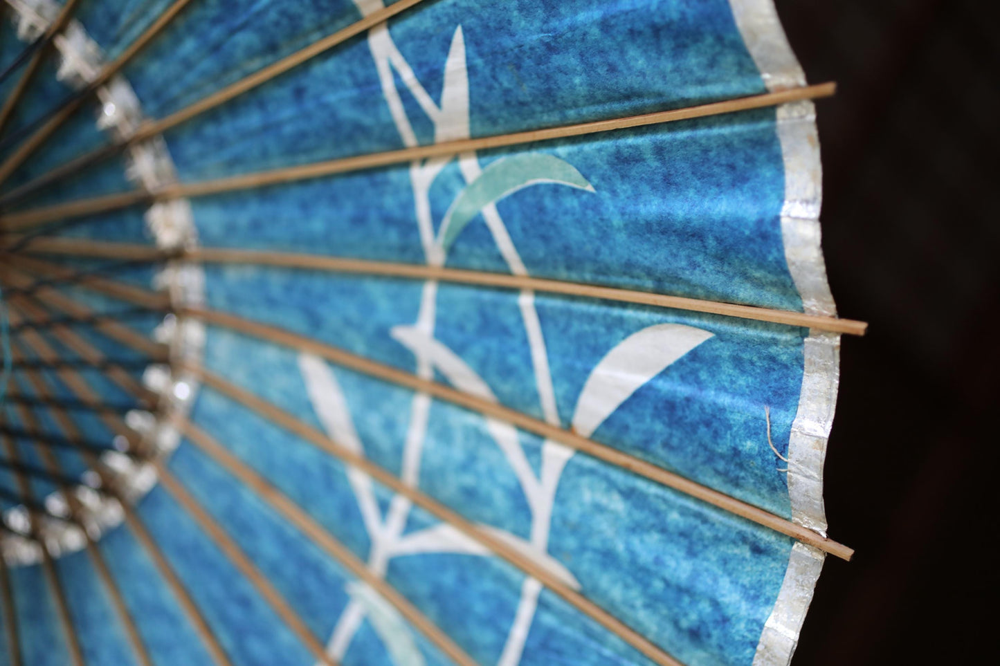 Japanese Vintage wagasa Umbrella: Swallows and Willows Indigo Paper & Bamboo Kimono