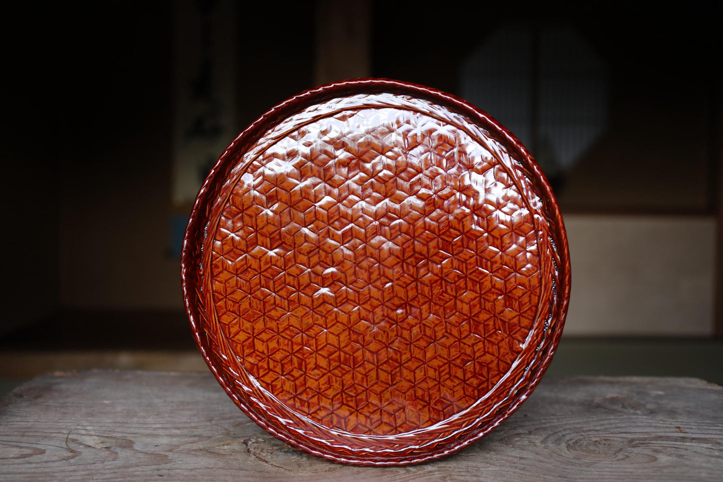 Vintage Bamboo Tray – Handwoven Lacquered Bamboo Tea Ceremony Tray 14.3in