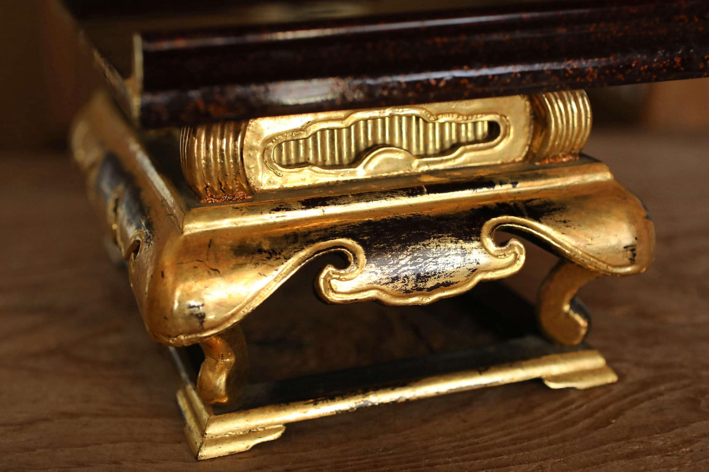 Japanese Gold Lacquer Pedestal - Vintage Buddhist Temple Table | Antique Wood Stand