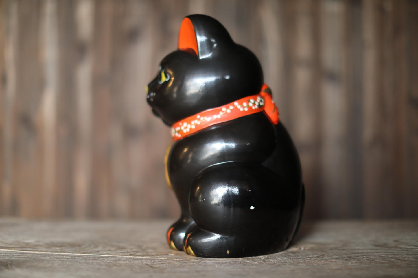 Black Maneki Neko - Large Ceramic Money Box | Vintage Japanese Lucky Cat Statue
