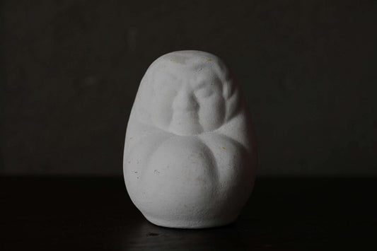 Daruma Vintage Doll - White Japanese Pottery Statue | Zen Savings Box, Ceramic Art