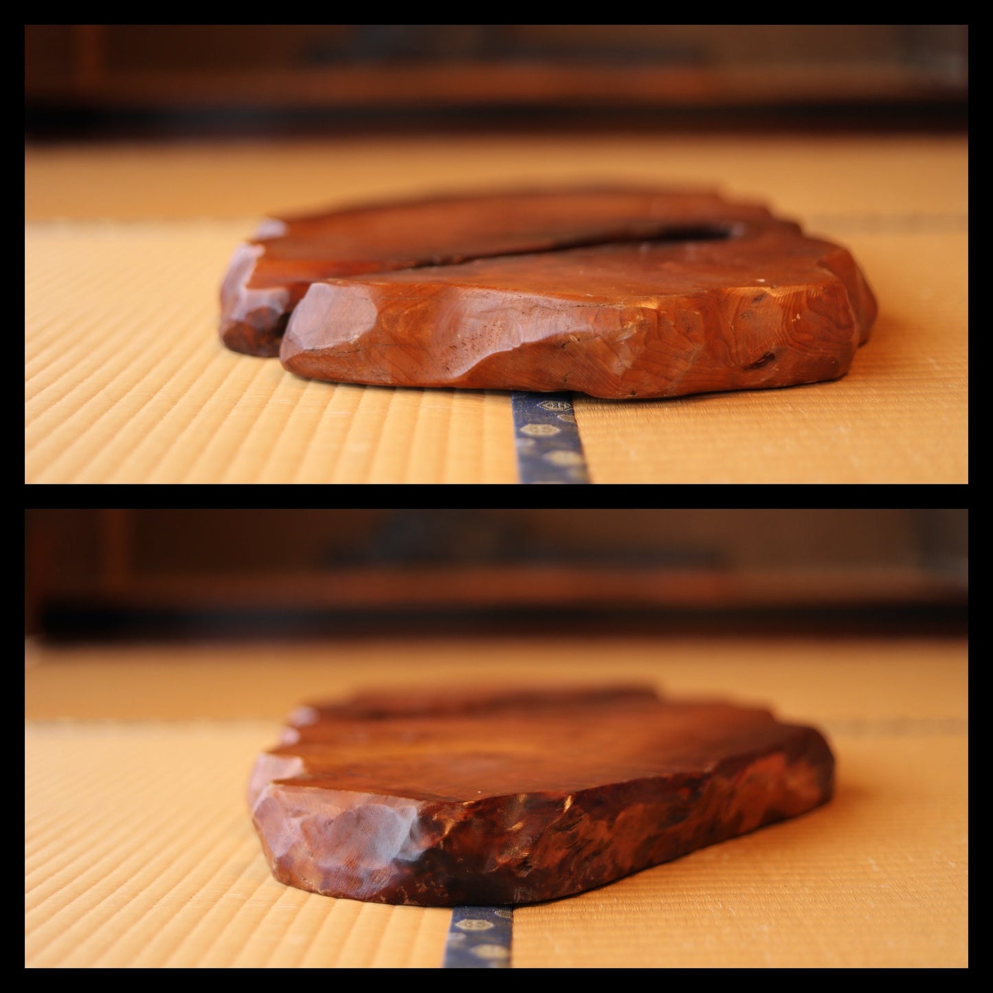 Wood Burl Bonsai Stand - Vintage Japanese Pedestal | Large Wood Display Tray 24in×14.8in