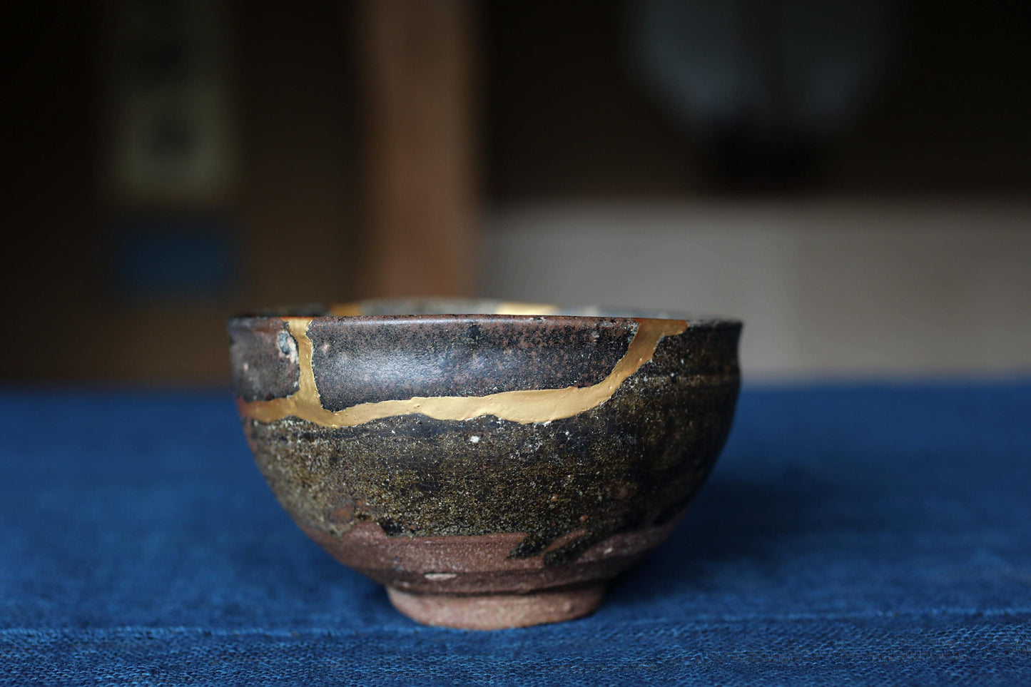 Karatsu Matcha Tea Bowl - Japanese Antique 17th Century Pottery | Gold Kintsugi Repair
