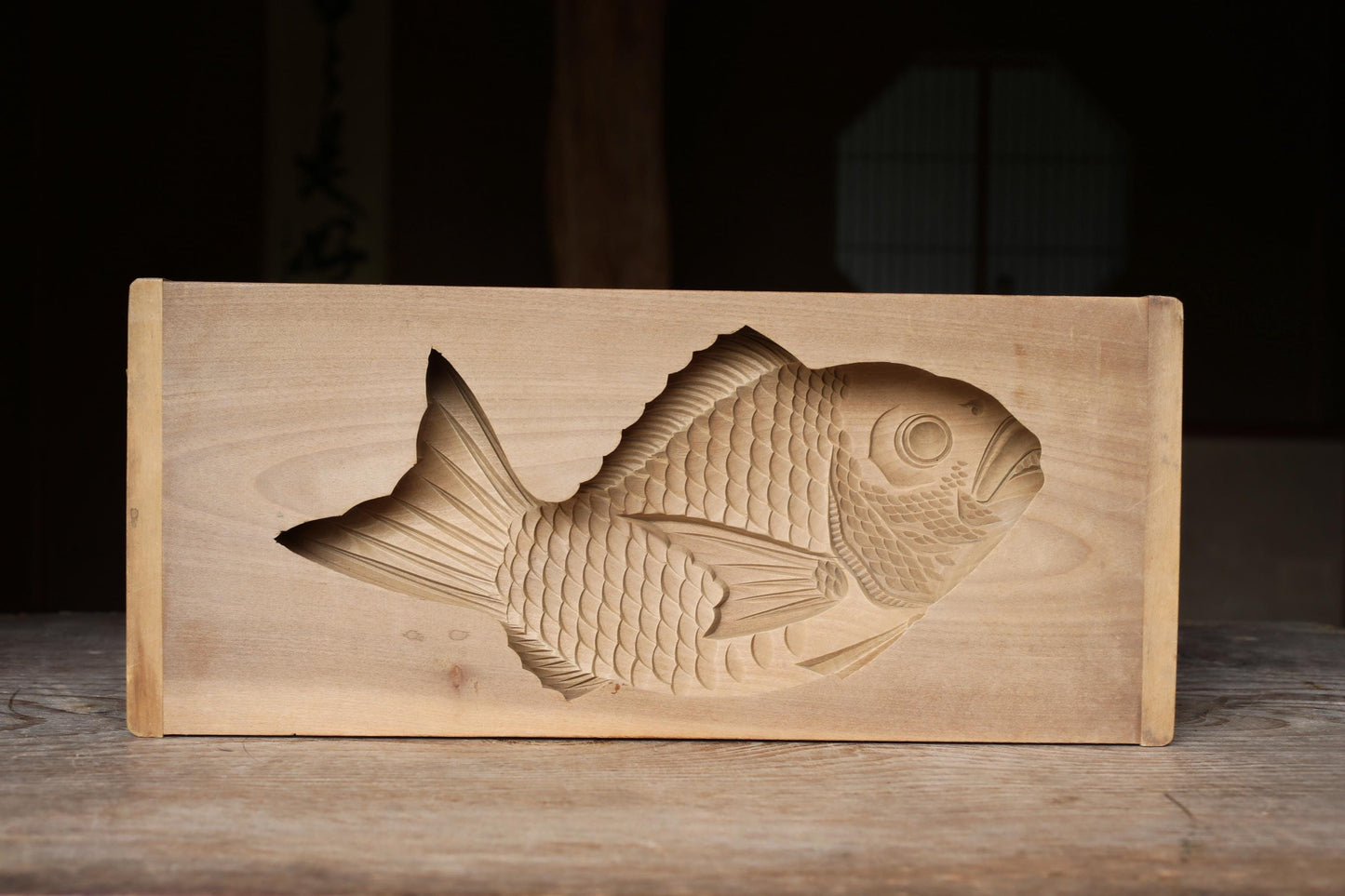 Vintage Japanese Kashigata - Large Hand Carved Wooden Sea Bream Sweets Mold