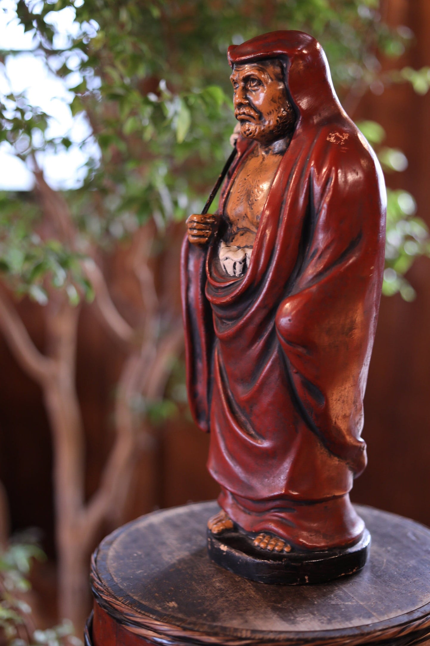 Daruma Ceramic Statue - Large Japanese Vintage Zen Master Doll H15.4in